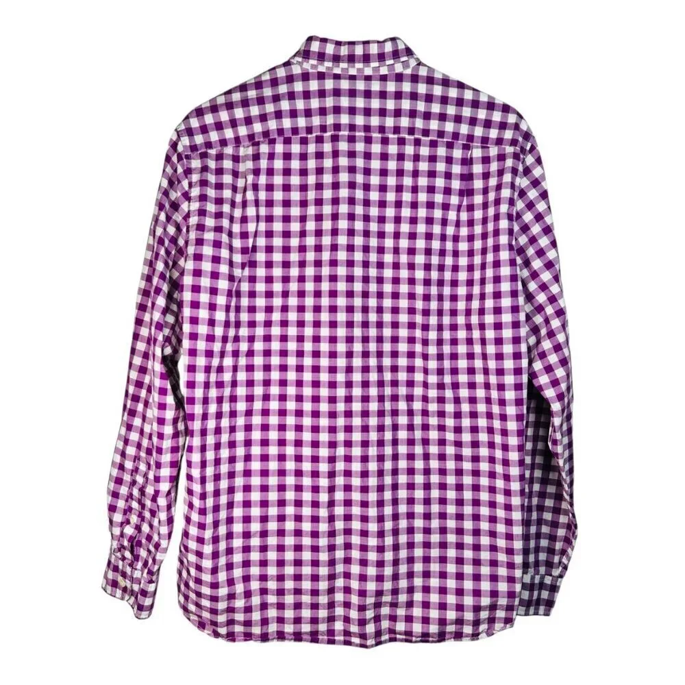 J. Crew Large Men Cotton Purple Gingham Checkered Long Sleeve Shirt
